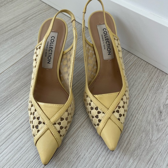 Crotchet & Leather Slingback Pumps - Yellow - Picture 2 of 4